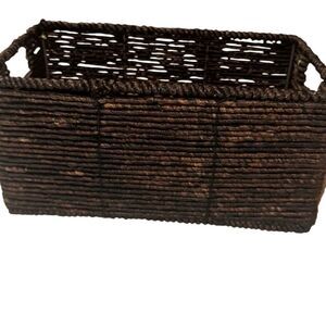 Dark Brown Rectangular Woven Wicker  Basket w/ side label space Size 14"x 7.5"x